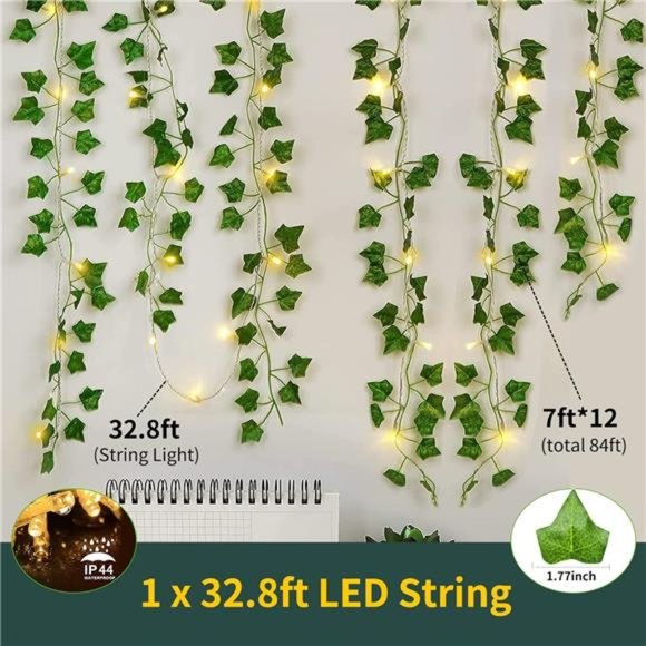 84Ft 12Pack Artificial Ivy Garland Fake Plants, Vine Hanging Garland with 80 LED - Picture 6 of 6